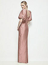 Rear View Thumbnail - Neu Nude Bateau Neck Satin Column Maxi Dress with Puff Sleeves