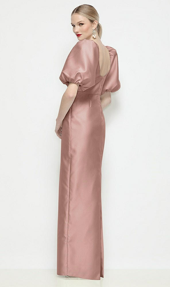 Back View - Neu Nude Bateau Neck Satin Column Maxi Dress with Puff Sleeves