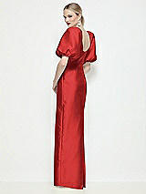 Rear View Thumbnail - Poppy Red Bateau Neck Satin Column Maxi Dress with Puff Sleeves