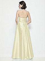 Rear View Thumbnail - Butter Yellow Strapless Bow-Waist Satin Column Dress with Overskirt