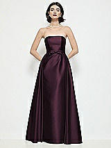 Front View Thumbnail - Deep Plum Strapless Bow-Waist Satin Column Dress with Overskirt