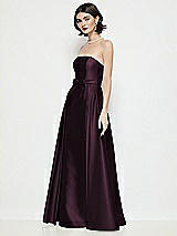 Side View Thumbnail - Deep Plum Strapless Bow-Waist Satin Column Dress with Overskirt