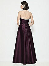 Rear View Thumbnail - Deep Plum Strapless Bow-Waist Satin Column Dress with Overskirt