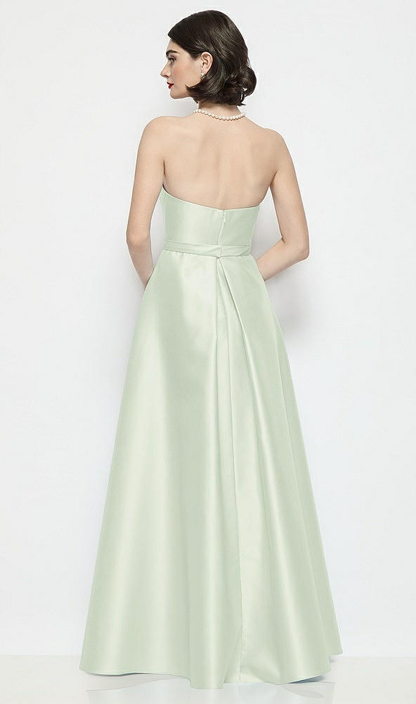 Back View - Mint Green Strapless Bow-Waist Satin Column Dress with Overskirt
