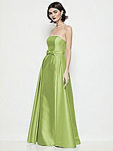 Side View Thumbnail - Mojito Strapless Bow-Waist Satin Column Dress with Overskirt