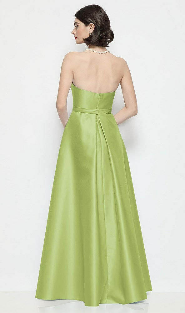 Back View - Mojito Strapless Bow-Waist Satin Column Dress with Overskirt