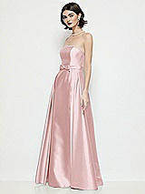 Side View Thumbnail - Ballet Pink Strapless Bow-Waist Satin Column Dress with Overskirt