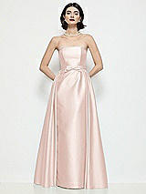 Front View Thumbnail - Blush Strapless Bow-Waist Satin Column Dress with Overskirt
