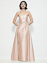 Front View Thumbnail - Cameo Strapless Bow-Waist Satin Column Dress with Overskirt