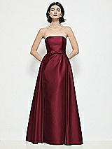 Front View Thumbnail - Cabernet Strapless Bow-Waist Satin Column Dress with Overskirt