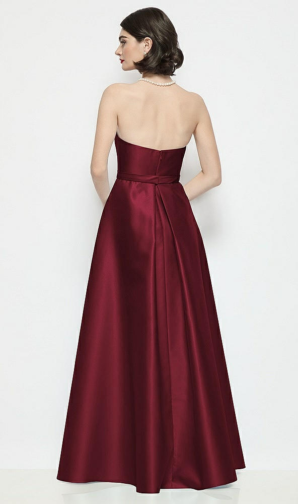 Back View - Cabernet Strapless Bow-Waist Satin Column Dress with Overskirt
