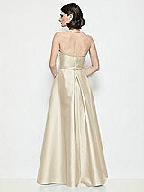 Rear View Thumbnail - Champagne Strapless Bow-Waist Satin Column Dress with Overskirt