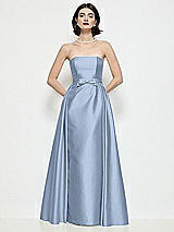 Front View Thumbnail - Cloudy Strapless Bow-Waist Satin Column Dress with Overskirt