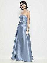 Side View Thumbnail - Cloudy Strapless Bow-Waist Satin Column Dress with Overskirt