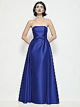 Front View Thumbnail - Cobalt Blue Strapless Bow-Waist Satin Column Dress with Overskirt