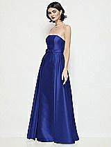 Side View Thumbnail - Cobalt Blue Strapless Bow-Waist Satin Column Dress with Overskirt