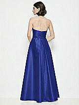 Rear View Thumbnail - Cobalt Blue Strapless Bow-Waist Satin Column Dress with Overskirt