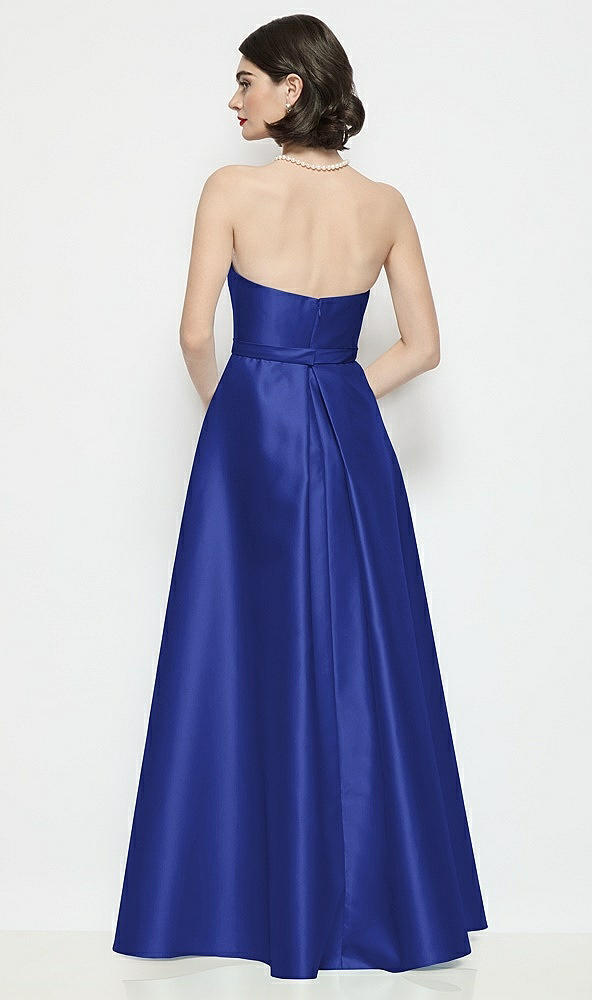 Back View - Cobalt Blue Strapless Bow-Waist Satin Column Dress with Overskirt