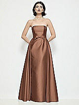Front View Thumbnail - Cognac Strapless Bow-Waist Satin Column Dress with Overskirt