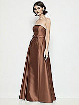 Side View Thumbnail - Cognac Strapless Bow-Waist Satin Column Dress with Overskirt