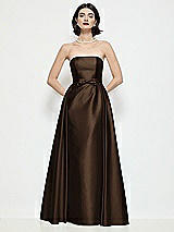 Front View Thumbnail - Espresso Strapless Bow-Waist Satin Column Dress with Overskirt