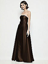 Side View Thumbnail - Espresso Strapless Bow-Waist Satin Column Dress with Overskirt