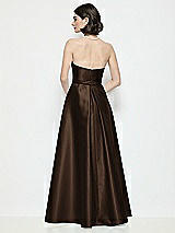 Rear View Thumbnail - Espresso Strapless Bow-Waist Satin Column Dress with Overskirt