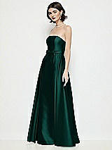 Side View Thumbnail - Evergreen Strapless Bow-Waist Satin Column Dress with Overskirt