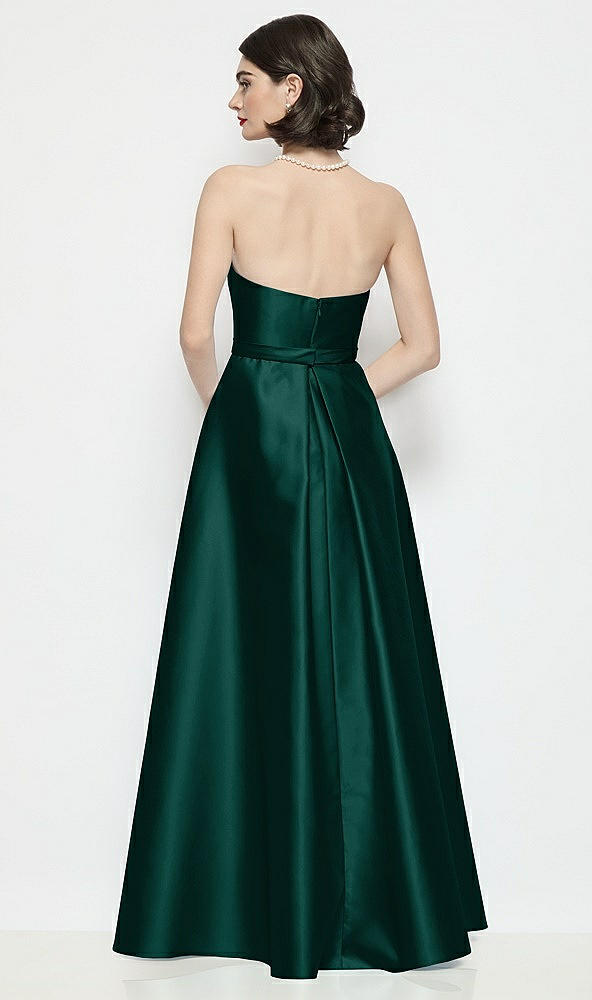 Back View - Evergreen Strapless Bow-Waist Satin Column Dress with Overskirt