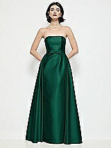 Front View Thumbnail - Hunter Green Strapless Bow-Waist Satin Column Dress with Overskirt