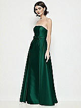 Side View Thumbnail - Hunter Green Strapless Bow-Waist Satin Column Dress with Overskirt