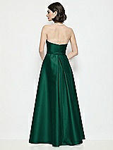 Rear View Thumbnail - Hunter Green Strapless Bow-Waist Satin Column Dress with Overskirt