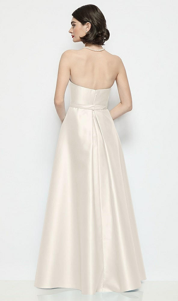 Back View - Ivory Strapless Bow-Waist Satin Column Dress with Overskirt