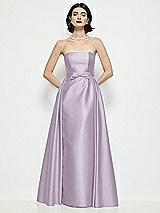 Front View Thumbnail - Lilac Haze Strapless Bow-Waist Satin Column Dress with Overskirt
