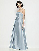 Side View Thumbnail - Mist Strapless Bow-Waist Satin Column Dress with Overskirt