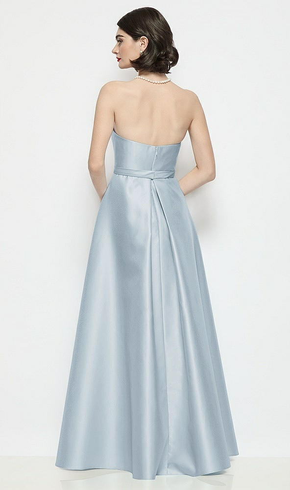 Back View - Mist Strapless Bow-Waist Satin Column Dress with Overskirt