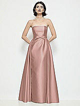 Front View Thumbnail - Neu Nude Strapless Bow-Waist Satin Column Dress with Overskirt