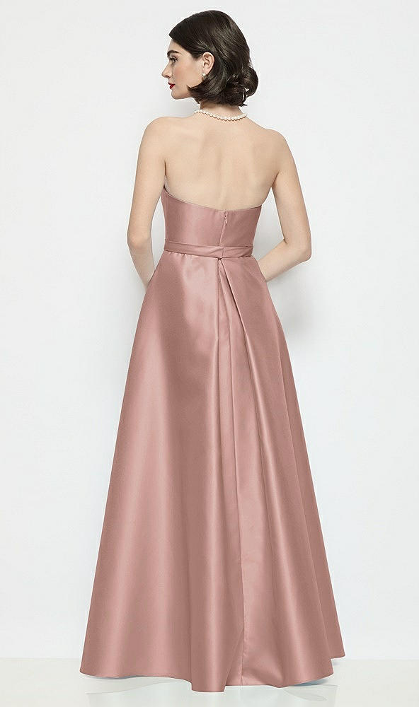 Back View - Neu Nude Strapless Bow-Waist Satin Column Dress with Overskirt