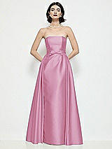 Front View Thumbnail - Powder Pink Strapless Bow-Waist Satin Column Dress with Overskirt