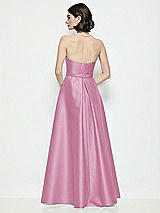 Rear View Thumbnail - Powder Pink Strapless Bow-Waist Satin Column Dress with Overskirt