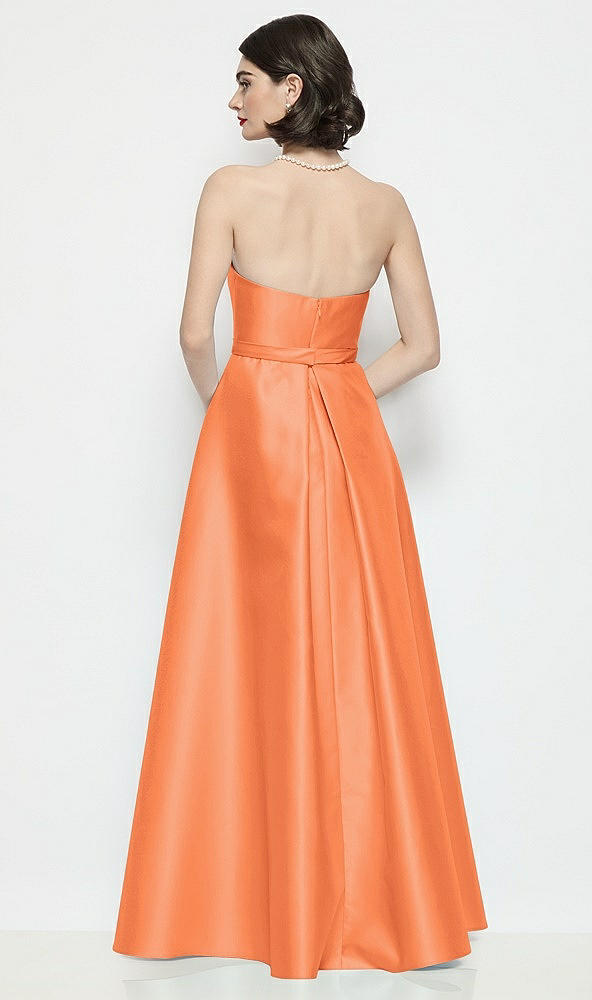 Back View - Portofino Orange Strapless Bow-Waist Satin Column Dress with Overskirt