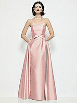 Front View Thumbnail - Rose Strapless Bow-Waist Satin Column Dress with Overskirt