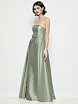 Side View Thumbnail - Sage Strapless Bow-Waist Satin Column Dress with Overskirt