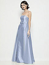 Side View Thumbnail - Sky Blue Strapless Bow-Waist Satin Column Dress with Overskirt