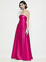 Side View Thumbnail - Think Pink Strapless Bow-Waist Satin Column Dress with Overskirt