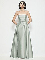 Front View Thumbnail - Willow Green Strapless Bow-Waist Satin Column Dress with Overskirt