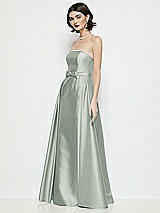 Side View Thumbnail - Willow Green Strapless Bow-Waist Satin Column Dress with Overskirt