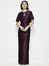 Alt View 1 Thumbnail - Deep Plum Jewel Neck Cropped Satin Jacket