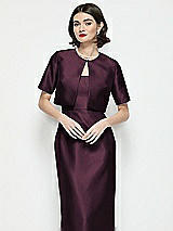 Front View Thumbnail - Deep Plum Jewel Neck Cropped Satin Jacket