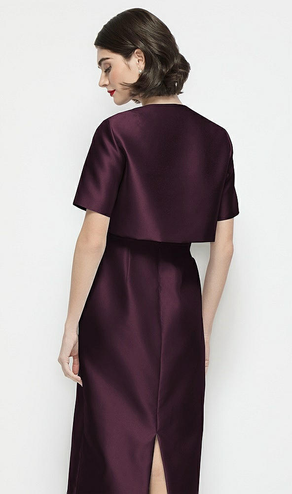 Back View - Deep Plum Jewel Neck Cropped Satin Jacket